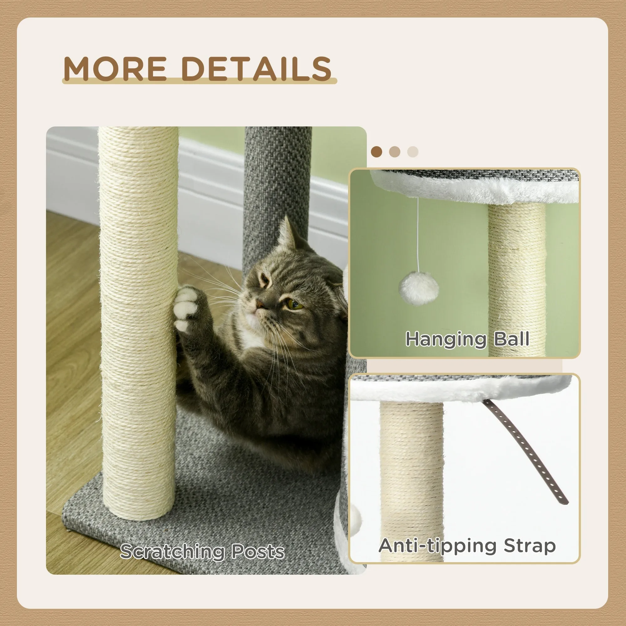 PawHut 132cm Cat Tree with Scratching Post, Bed, Hammock, House, Platforms