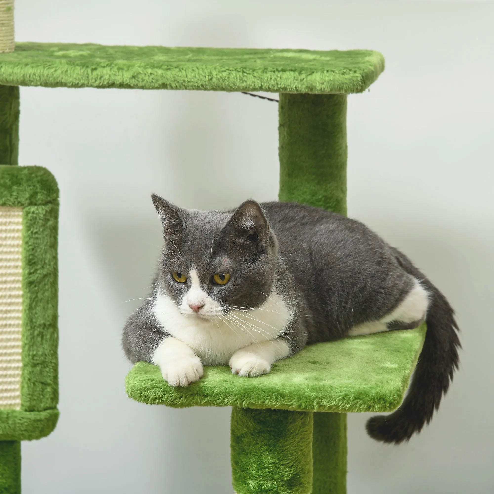 PawHut 142cm Cat Tree Tower w/ Scratching Post, Hammock, Ball, Platforms, Green