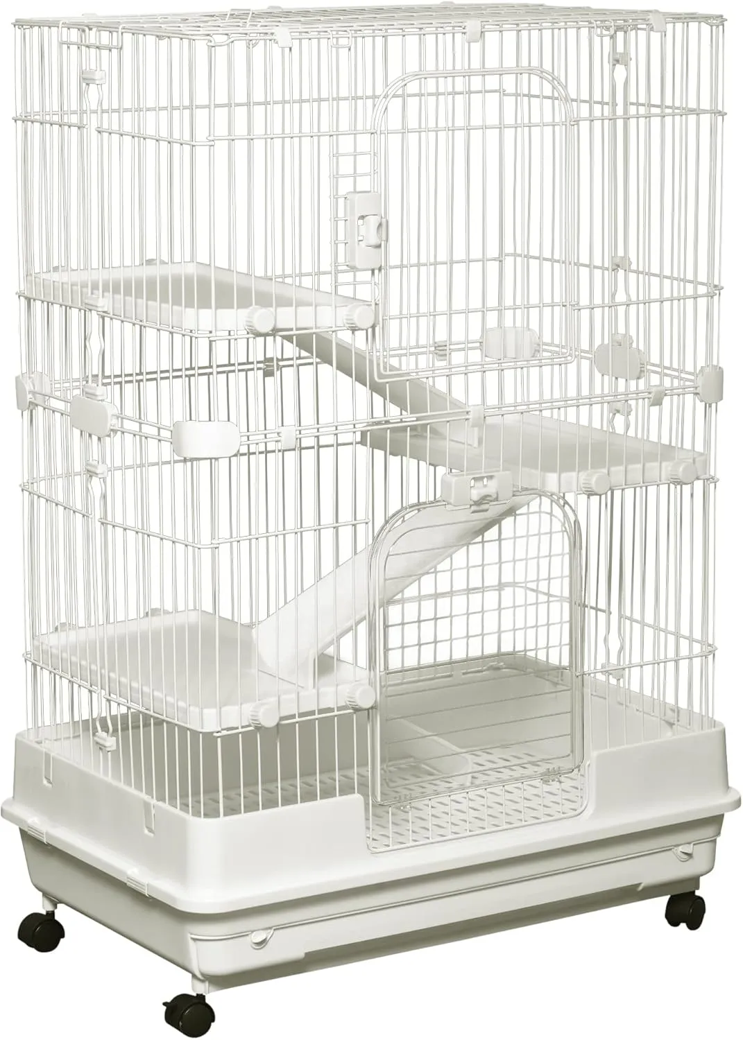 PawHut 4-Level Small Animal Cage Rabbit Hutch with Wheels, Removable Tray, Platform and Ramp for Bunny, Chinchillas, Ferret, White