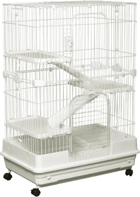 PawHut 4-Level Small Animal Cage Rabbit Hutch with Wheels, Removable Tray, Platform and Ramp for Bunny, Chinchillas, Ferret, White