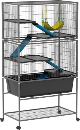 PawHut 59" 5-Level Small Animal Cage, Rolling Ferret Chinchilla Cage with Slide Out 6.3" Deep Tray, Non-Slip Cloth Covered Ramps, Hammock, for Rabbits, Pet Mink, Squirrel, Dark Gray
