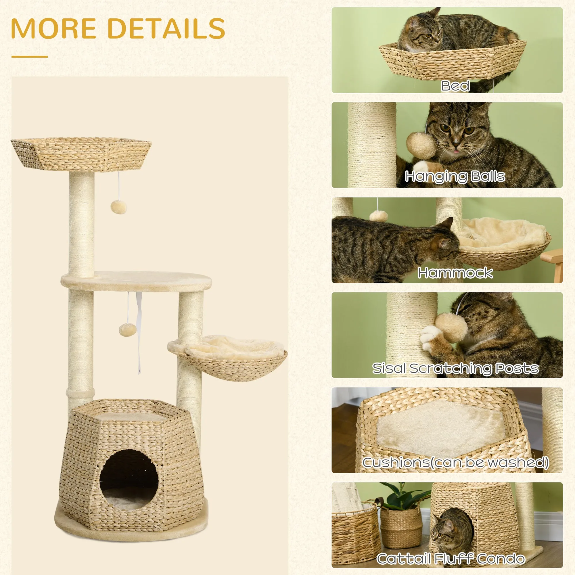 PawHut Cat Tree Activity Centre with Cattail Fluff Bed House Sisal Post Ball