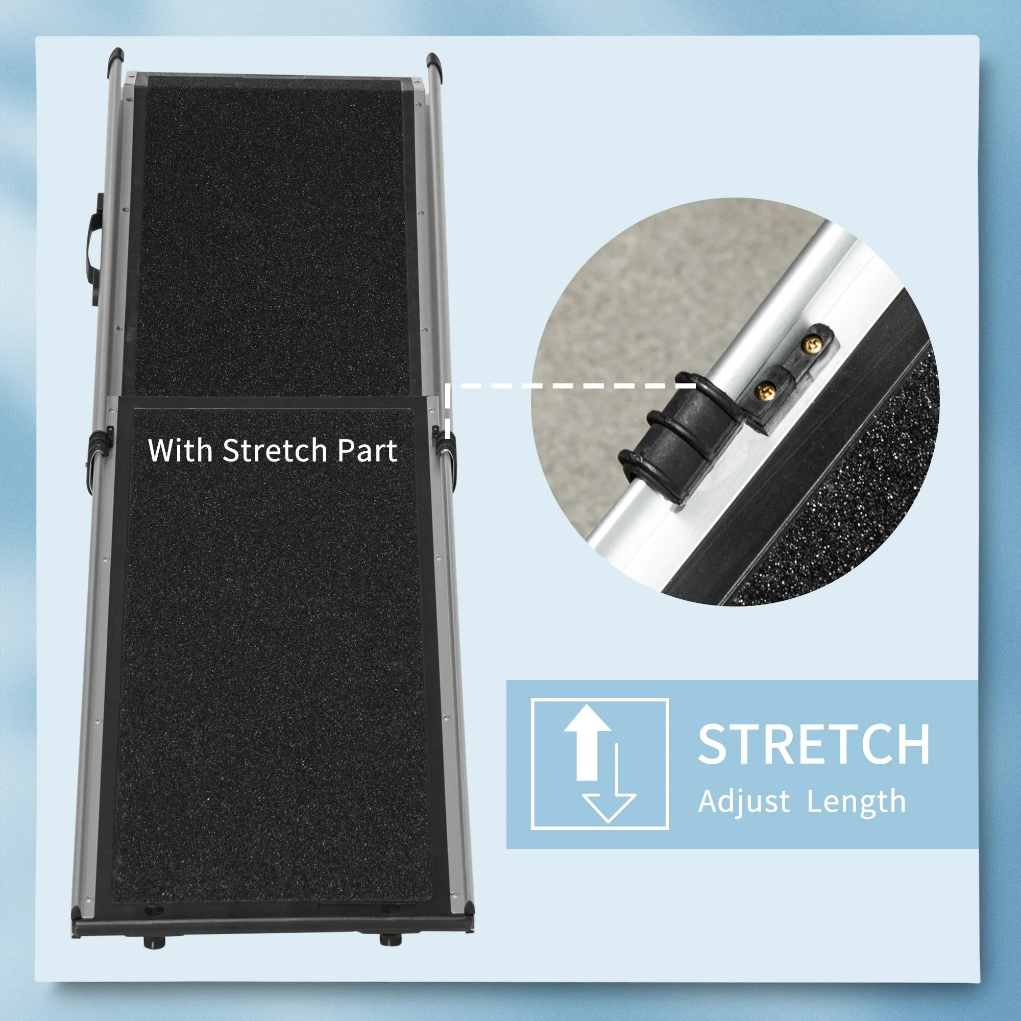 PawHut Dog Ramp for Car Telescoping Pet Ramp w/ Handle, Aluminium Frame Non-Slip