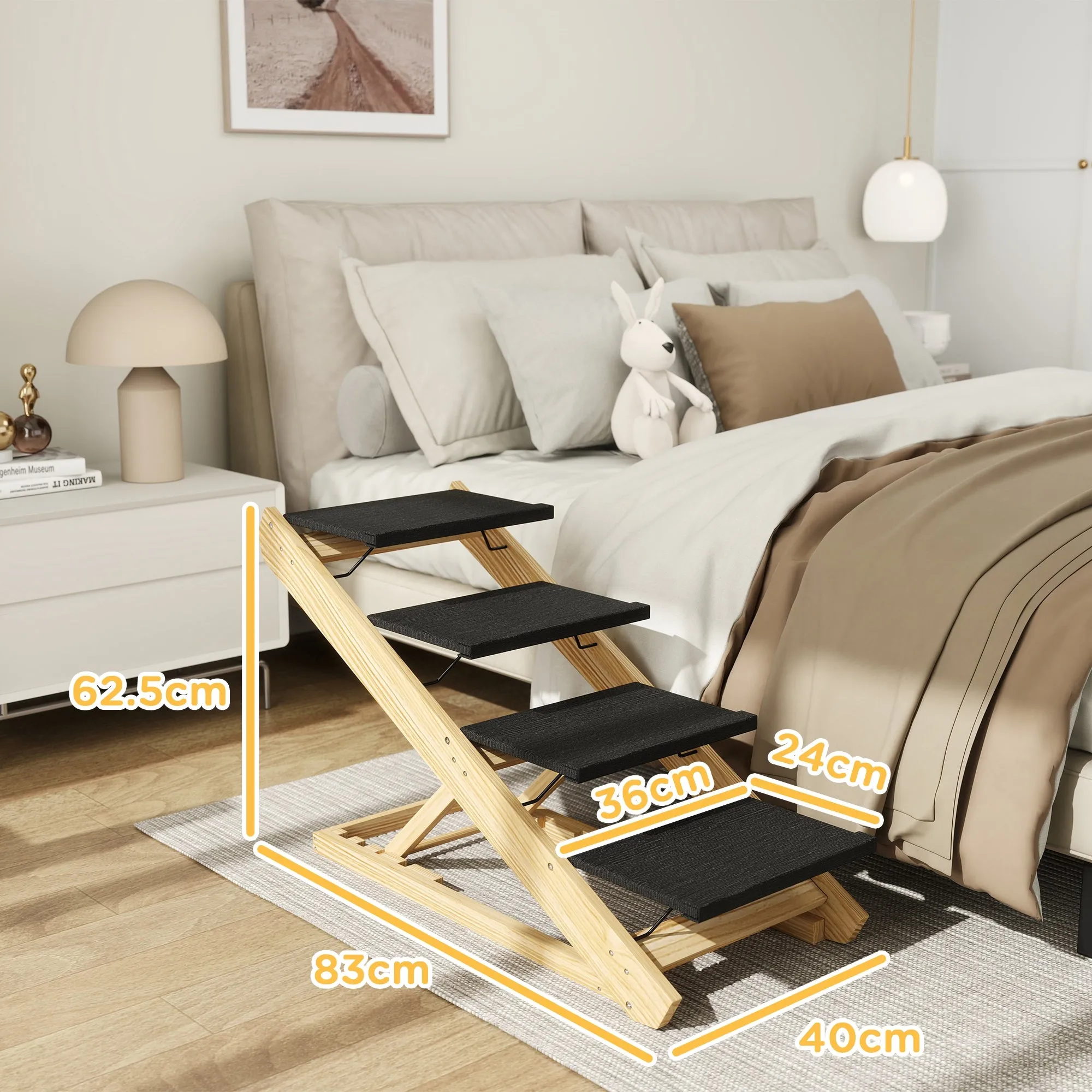 PawHut Dog Steps Dog Ramp, 4-Step Adjustable Height Pet Stairs for Large Dogs