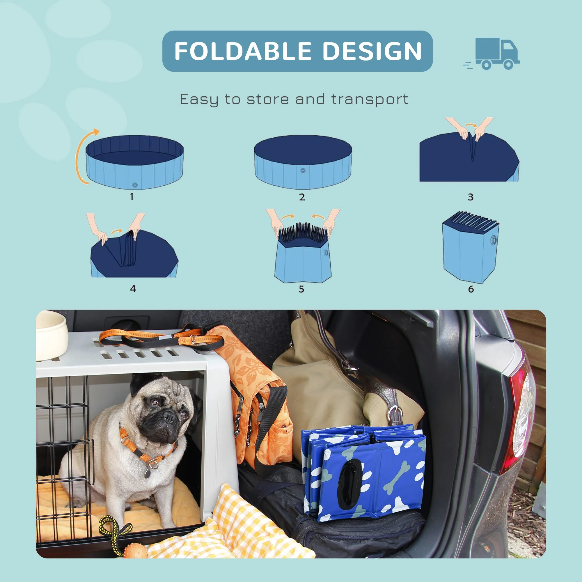 PawHut Dog Swimming Pool Foldable Pet Bathing Shower Tub Padding Pool ?80cm S