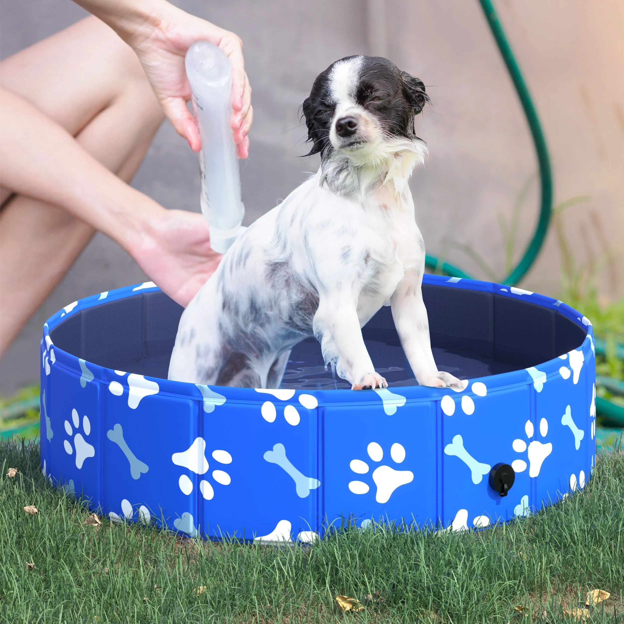 PawHut Dog Swimming Pool Foldable Pet Bathing Shower Tub Padding Pool ?80cm S