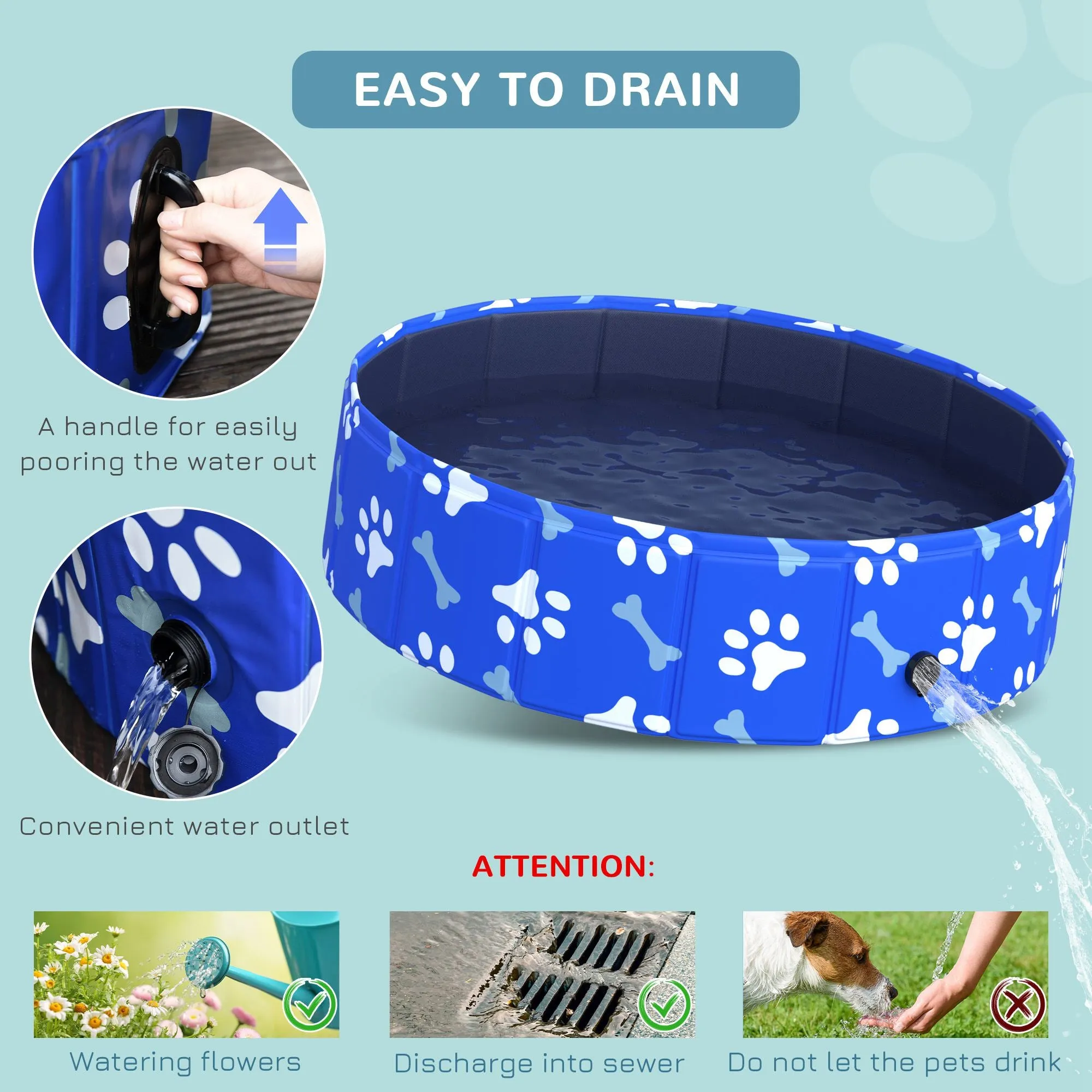 PawHut Dog Swimming Pool Foldable Pet Bathing Shower Tub Padding Pool ?80cm S