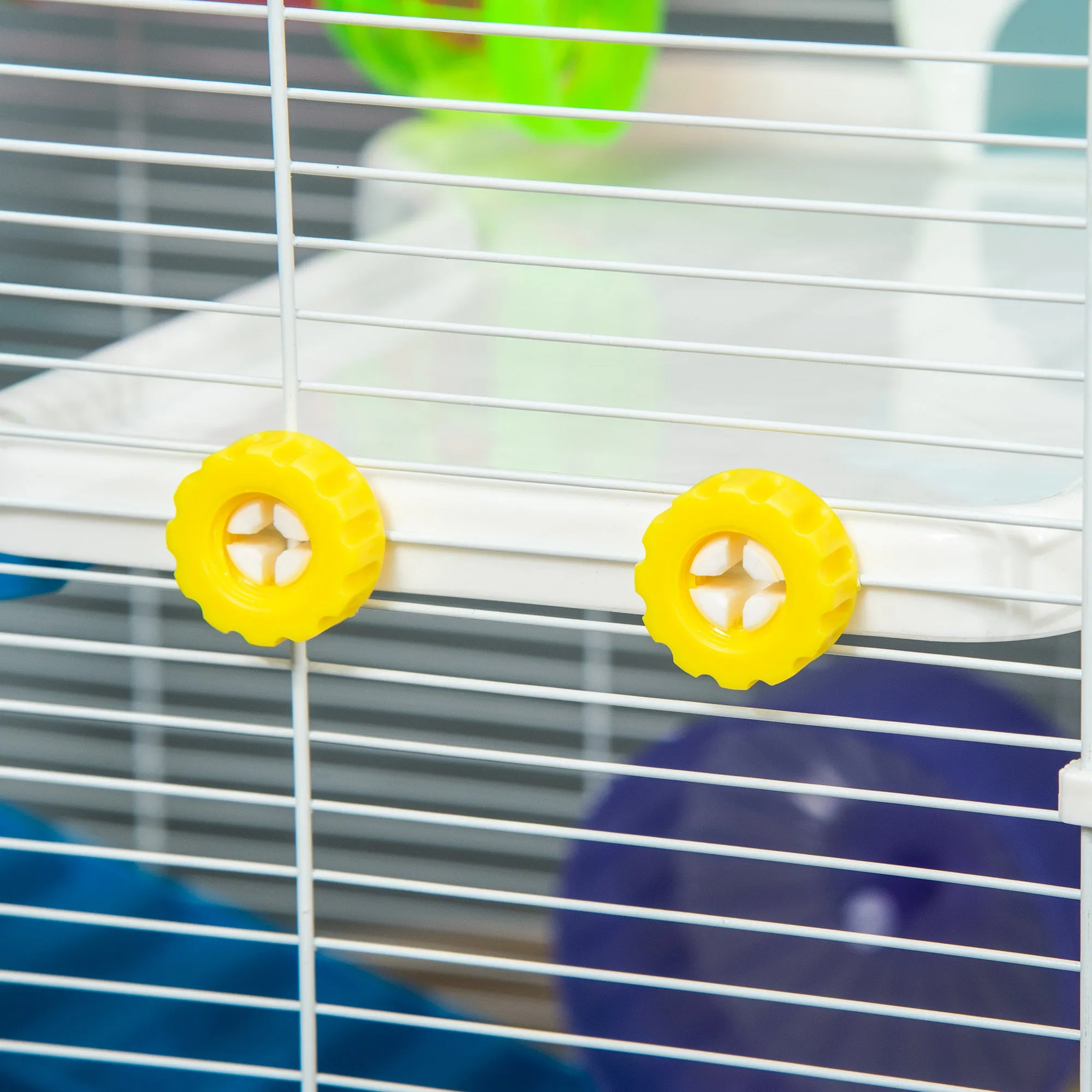 PawHut Large Hamster Cage w/ Water Bottle, Exercise Wheel, Ramps - Blue
