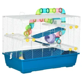 PawHut Large Hamster Cage w/ Water Bottle, Exercise Wheel, Ramps - Blue