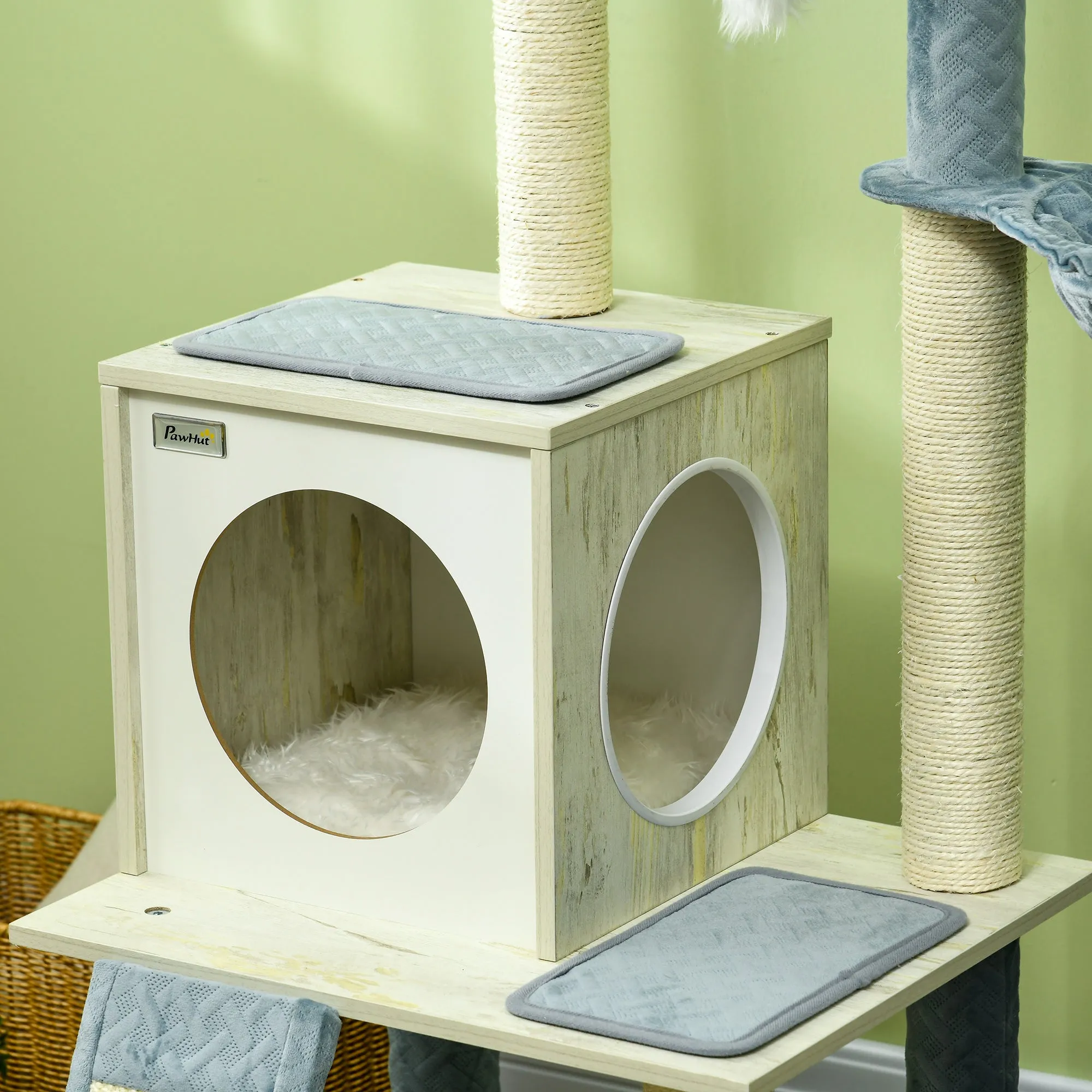 PawHut Wooden Cat Tree for Indoor Cats Cat Tower with Scratching Post,Blue
