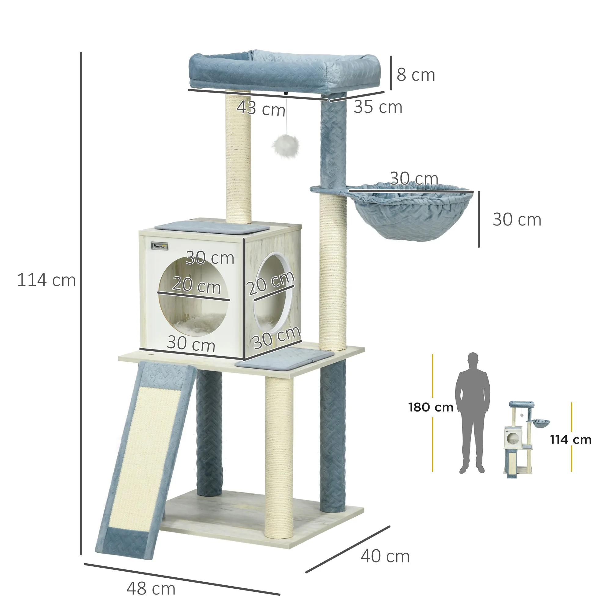 PawHut Wooden Cat Tree for Indoor Cats Cat Tower with Scratching Post,Blue