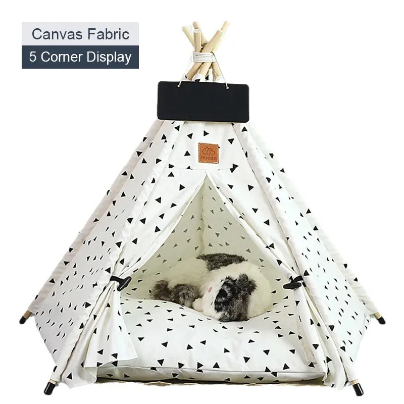 Pet Teepee Tent Dog Cat Teepee Bed Portable RWashable Dog Houses Indoor Puppy Beds with Cushion for Small Dogs Cats Rabbits
