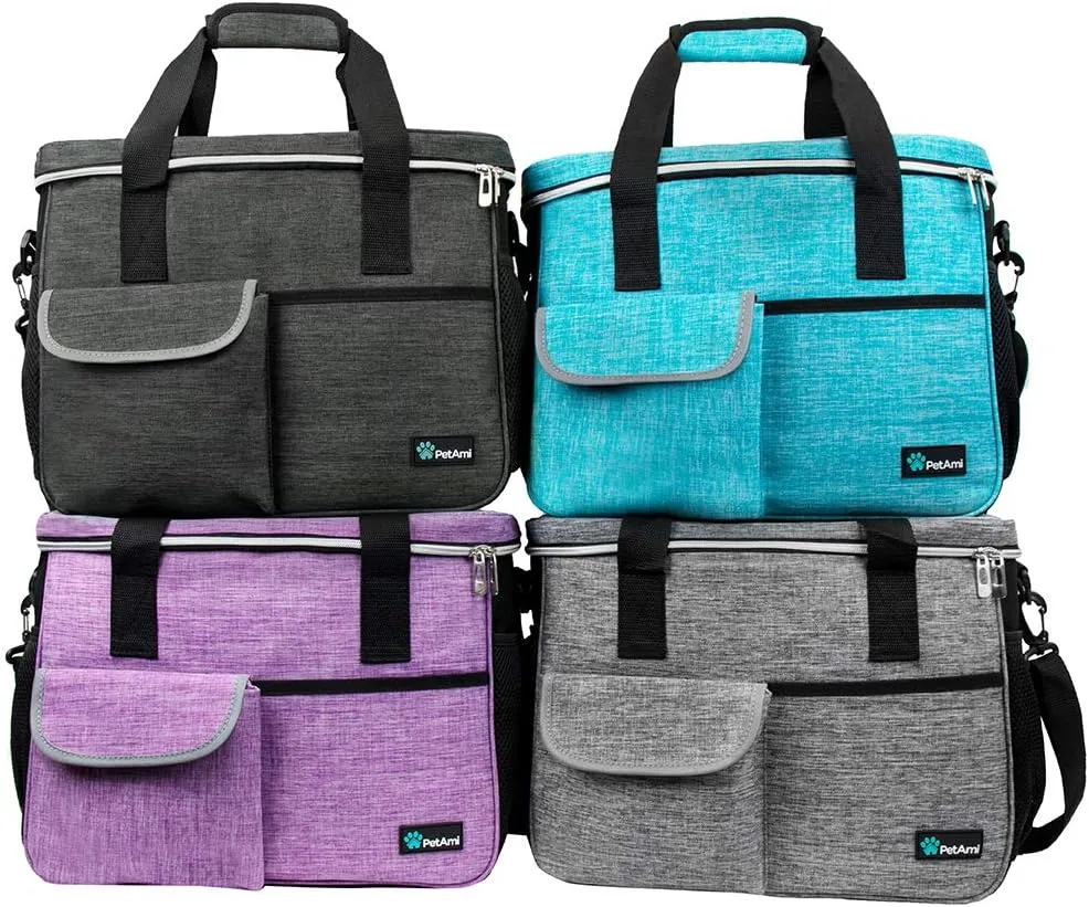 PetAmi Dog Travel Bag, Travel Pet Bag Organizer, Dog Food Travel Bag with Food Container and Bowls, Dog Travel Supplies Gift Accessories for Weekend Camping, Dog Cat Diaper Bag (Charcoal, Medium)
