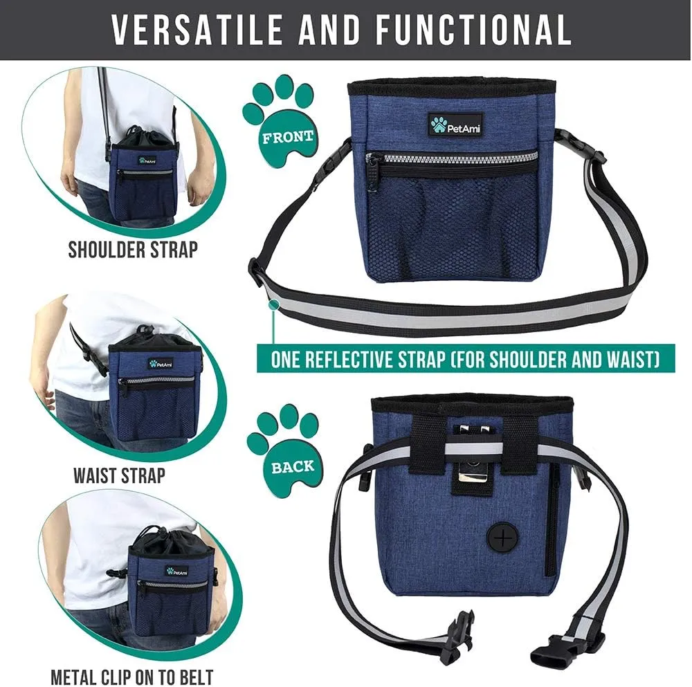 PetAmi Dog Treat Pouch, Pet Treat Pouch for Training, Dog Walking Bag Holder for Kibbles, Pet Food Toy, Dog Trainer Essentials Supplies, Poop Bag Dispenser, 3 Ways to Wear (Heather Navy)