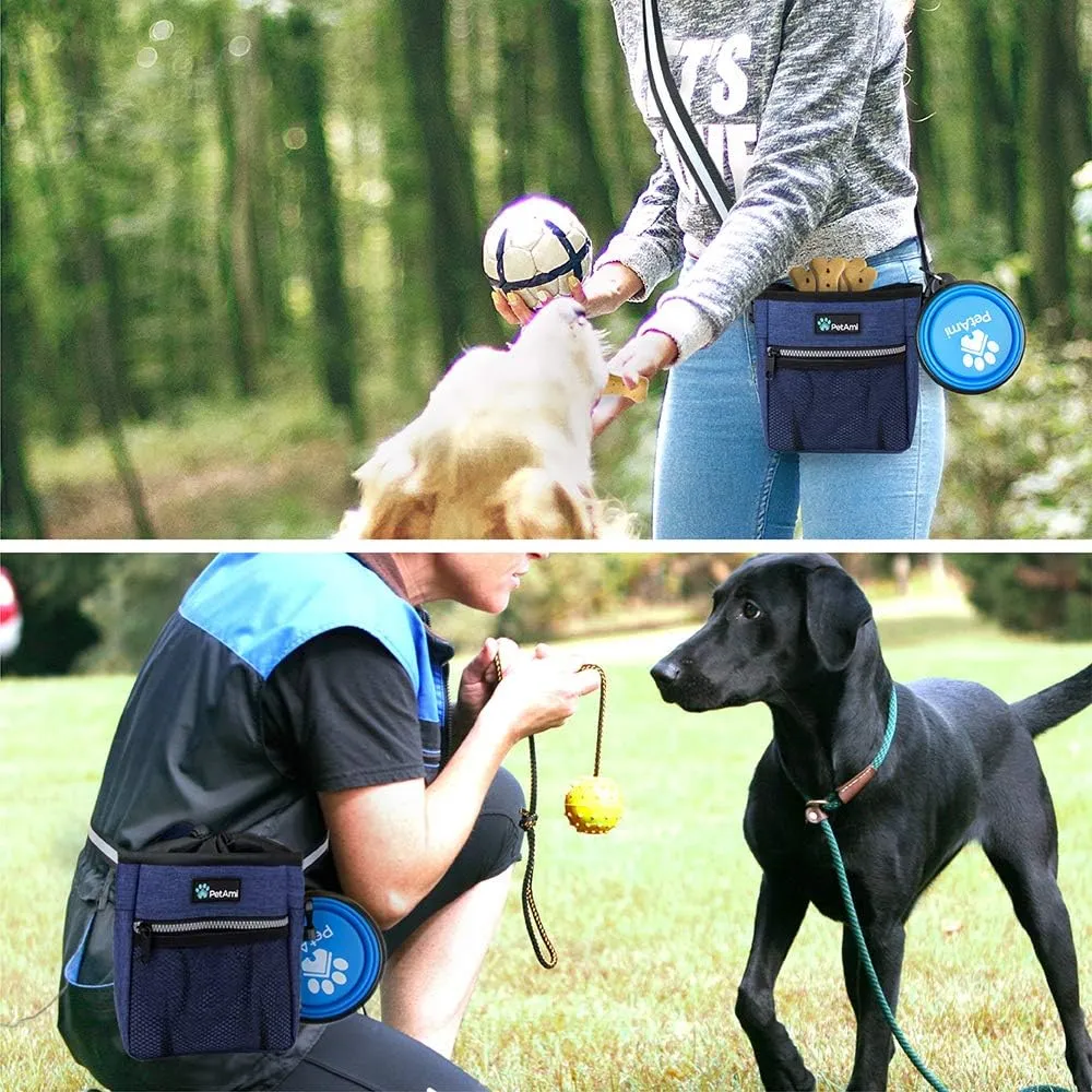 PetAmi Dog Treat Pouch, Pet Treat Pouch for Training, Dog Walking Bag Holder for Kibbles, Pet Food Toy, Dog Trainer Essentials Supplies, Poop Bag Dispenser, 3 Ways to Wear (Heather Navy)