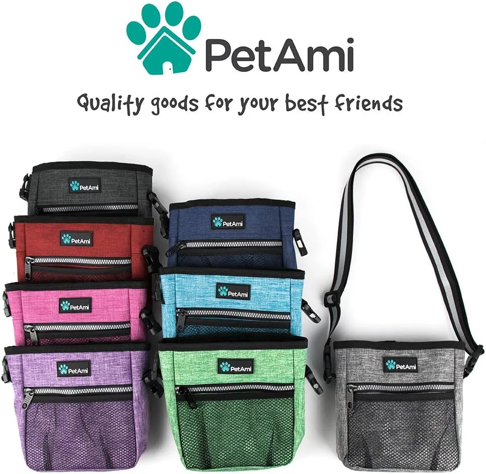 PetAmi Dog Treat Pouch, Pet Treat Pouch for Training, Dog Walking Bag Holder for Kibbles, Pet Food Toy, Dog Trainer Essentials Supplies, Poop Bag Dispenser, 3 Ways to Wear (Heather Navy)