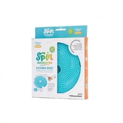 PetDreamHouse SPIN Interactive Slow Feeder Accessories - Flying Disc Interactive Lick Feeder & Frisbee Blue