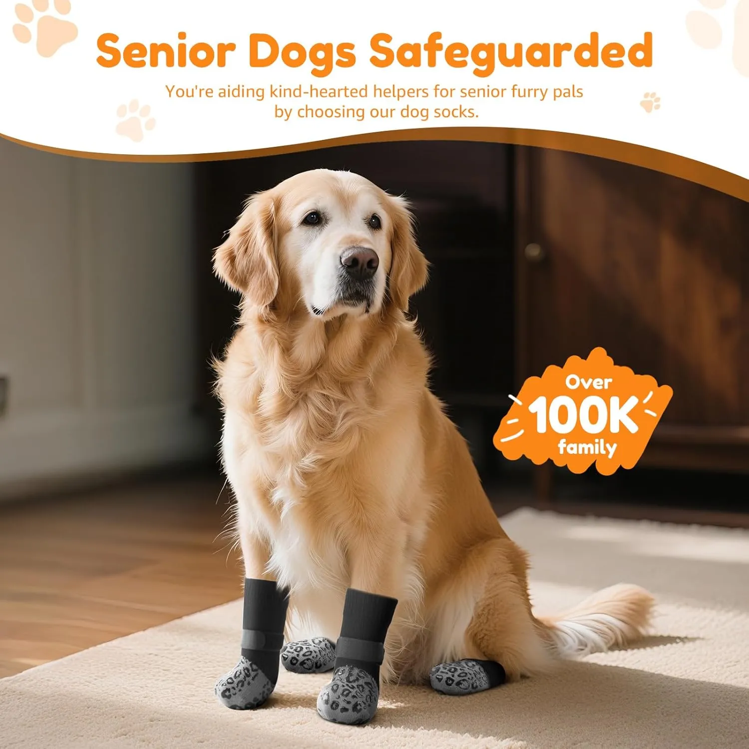 PICK FOR LIFE Non Slip Dog Socks with Grippers Prevent from Licking Paws,Anti-Slip Dogs Grip Socks for Senior Dogs on Hardwood Floor(Grey,2Pairs,M)
