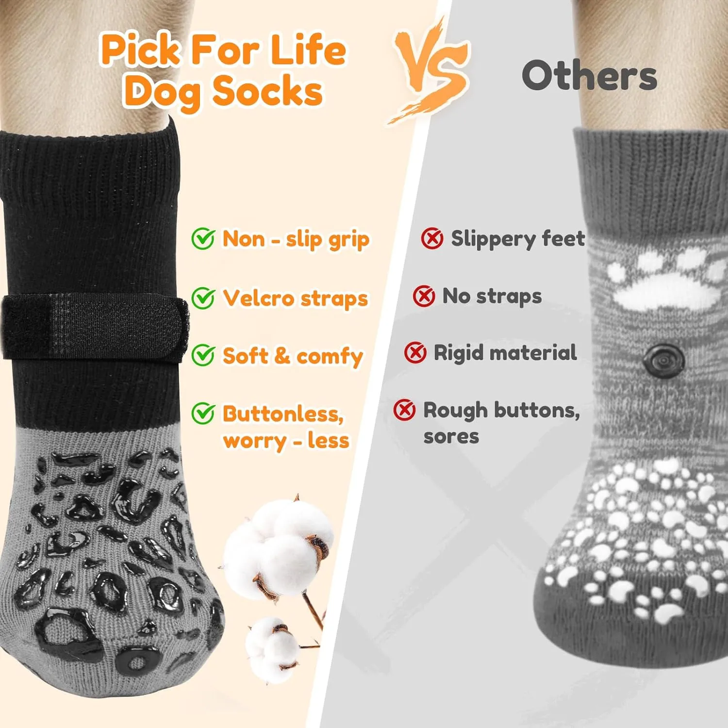 PICK FOR LIFE Non Slip Dog Socks with Grippers Prevent from Licking Paws,Anti-Slip Dogs Grip Socks for Senior Dogs on Hardwood Floor(Grey,2Pairs,M)