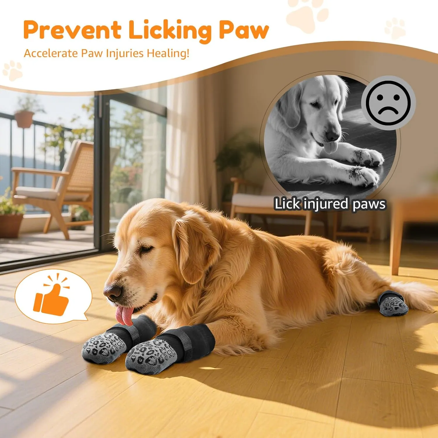 PICK FOR LIFE Non Slip Dog Socks with Grippers Prevent from Licking Paws,Anti-Slip Dogs Grip Socks for Senior Dogs on Hardwood Floor(Grey,2Pairs,M)