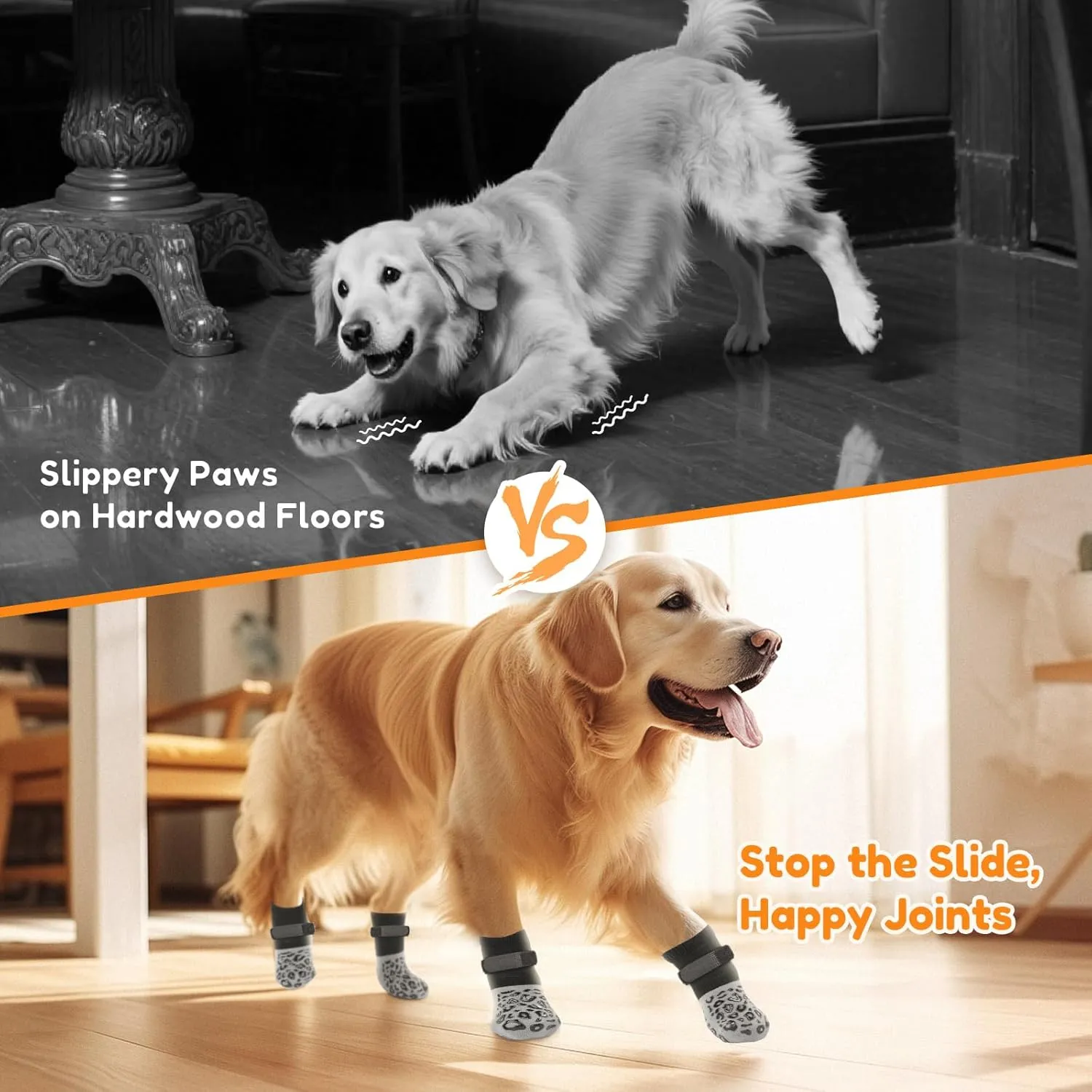 PICK FOR LIFE Non Slip Dog Socks with Grippers Prevent from Licking Paws,Anti-Slip Dogs Grip Socks for Senior Dogs on Hardwood Floor(Grey,2Pairs,M)