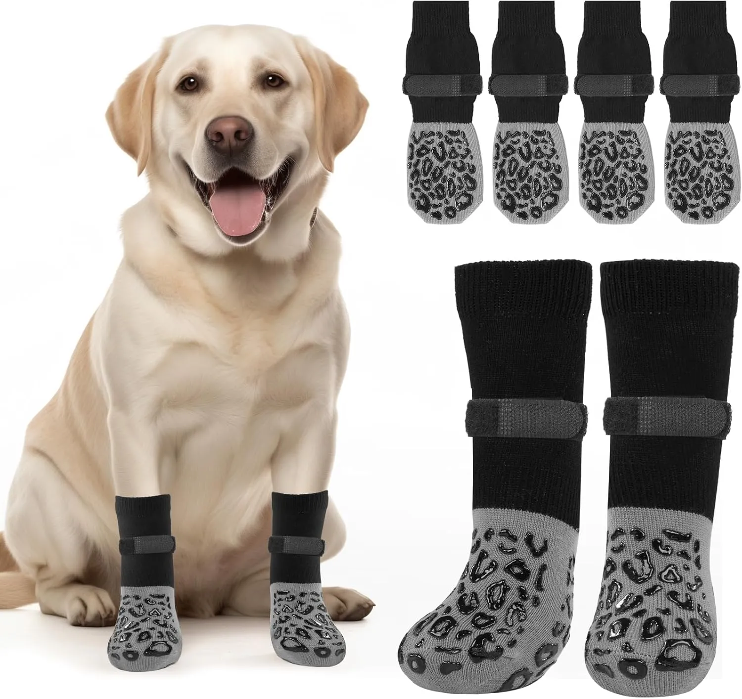 PICK FOR LIFE Non Slip Dog Socks with Grippers Prevent from Licking Paws,Anti-Slip Dogs Grip Socks for Senior Dogs on Hardwood Floor(Grey,2Pairs,M)