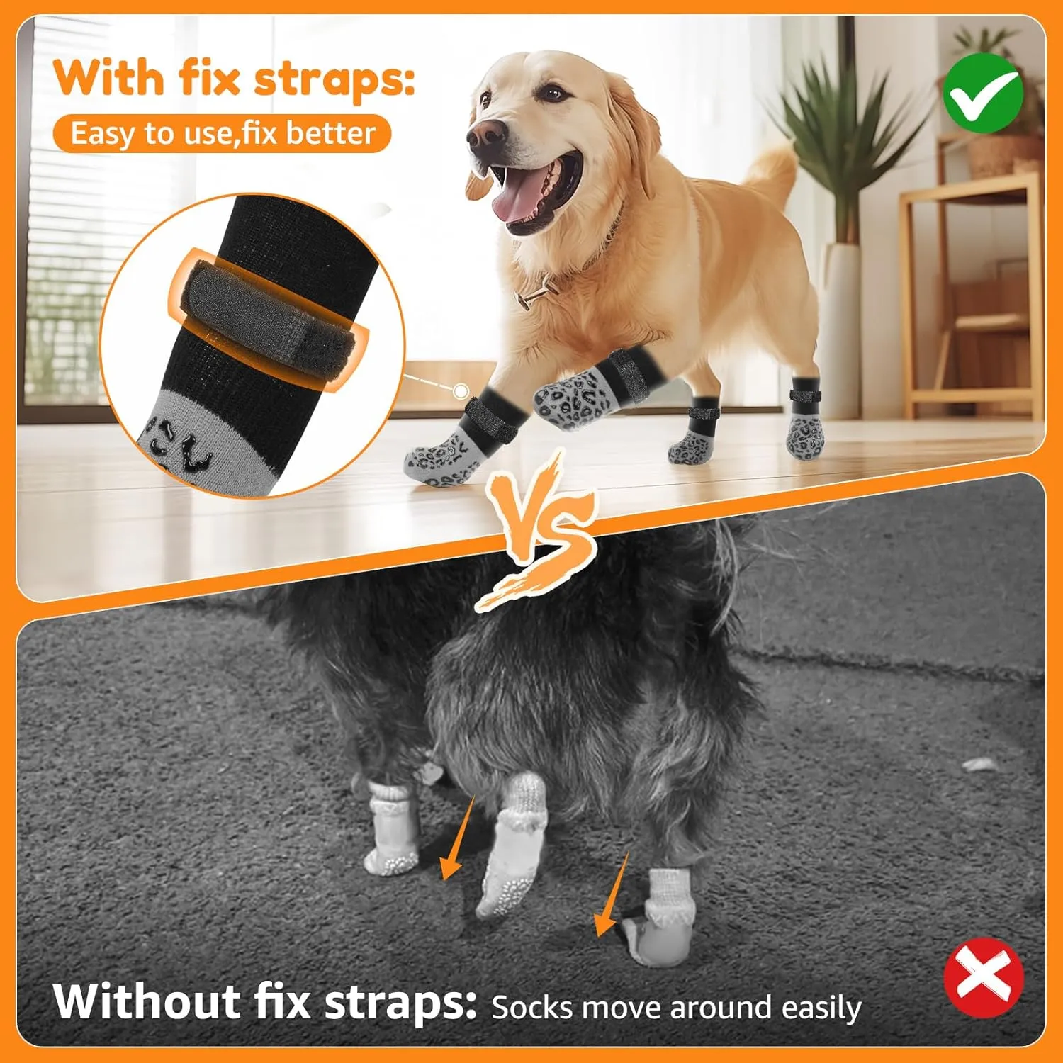 PICK FOR LIFE Non Slip Dog Socks with Grippers Prevent from Licking Paws,Anti-Slip Dogs Grip Socks for Senior Dogs on Hardwood Floor(Grey,2Pairs,M)