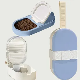 Portable Pet Travel Bowls, 8.5Oz Water Bottle and 90g Food Containers for Dogs Cats,Blue