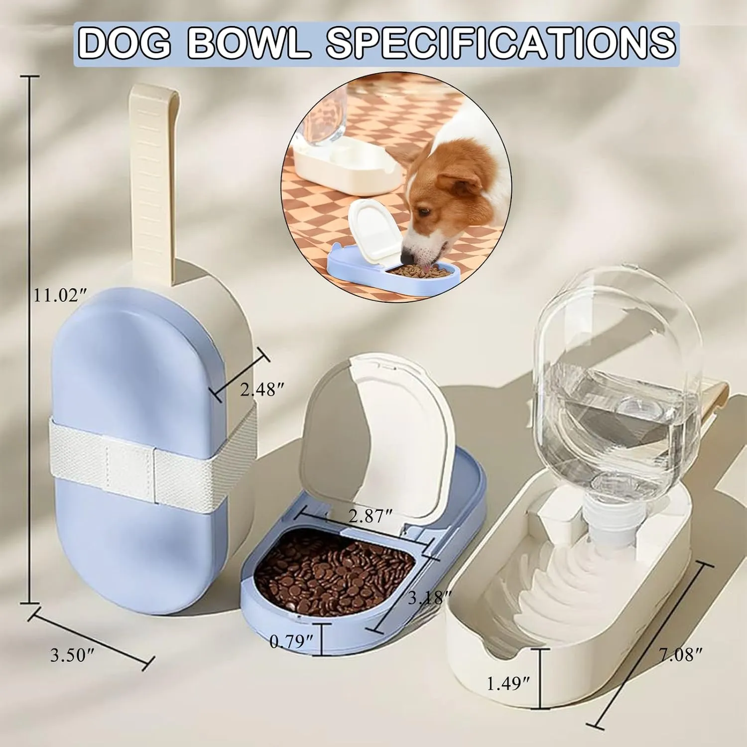Portable Pet Travel Bowls, 8.5Oz Water Bottle and 90g Food Containers for Dogs Cats,Blue
