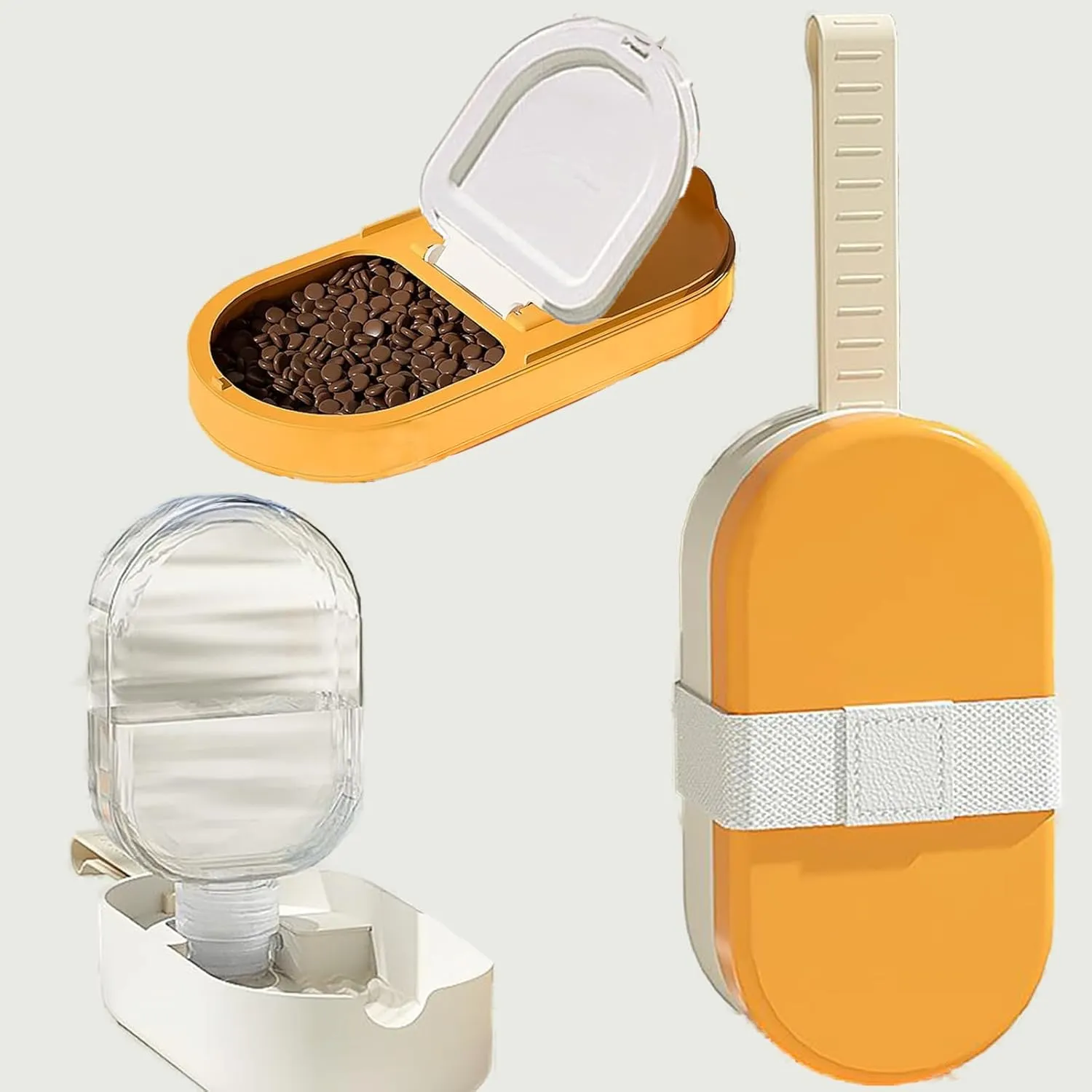 Portable Pet Travel Bowls, 8.5Oz Water Bottle and 90g Food Containers for Dogs Cats,Yellow
