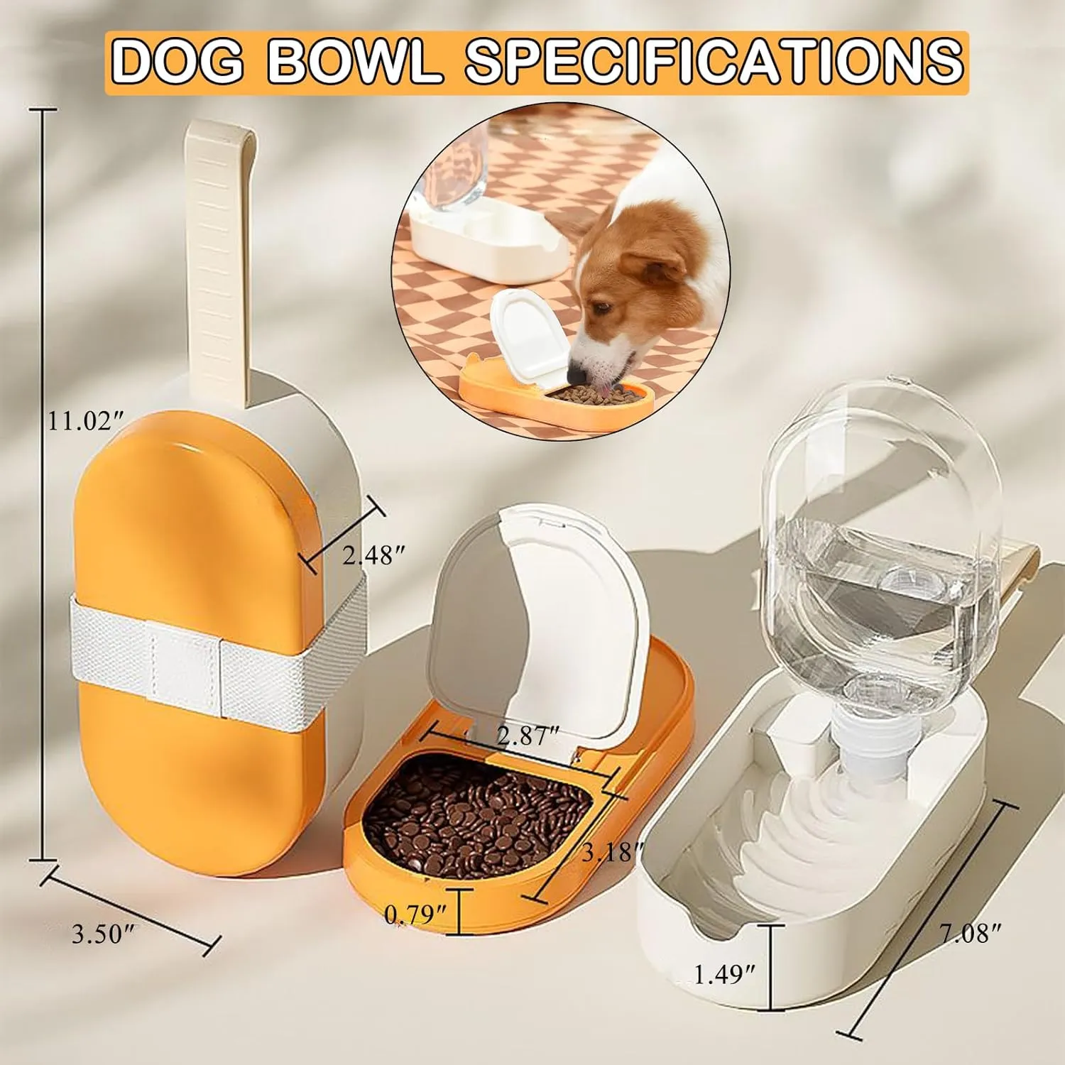 Portable Pet Travel Bowls, 8.5Oz Water Bottle and 90g Food Containers for Dogs Cats,Yellow
