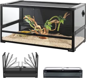REPTI ZOO 50 Gallon Tempered Glass Reptile Large Terrarium Tank with Black PVC Back Panel Reptile Terrarium 36"x18"x18" Easy Folding