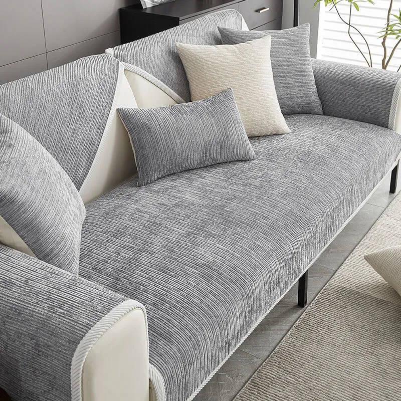 Simple Striped Chenille Anti-scratch Couch Cover Home Bundle 4pcs