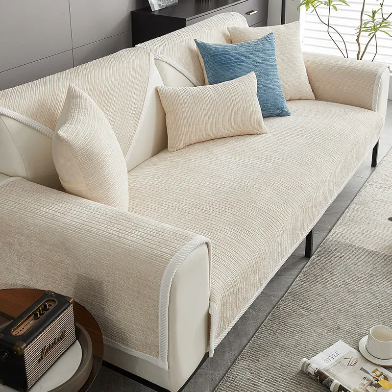 Simple Striped Chenille Anti-scratch Couch Cover Home Bundle 4pcs