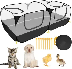 SlowTon Small Animals Playpen, Portable Large Chicken Run Coop with Detachable Bottom Breathable Transparent Mesh Walls, Foldable Pet Enclosure for Puppy Kitten Rabbits Indoor Outdoor