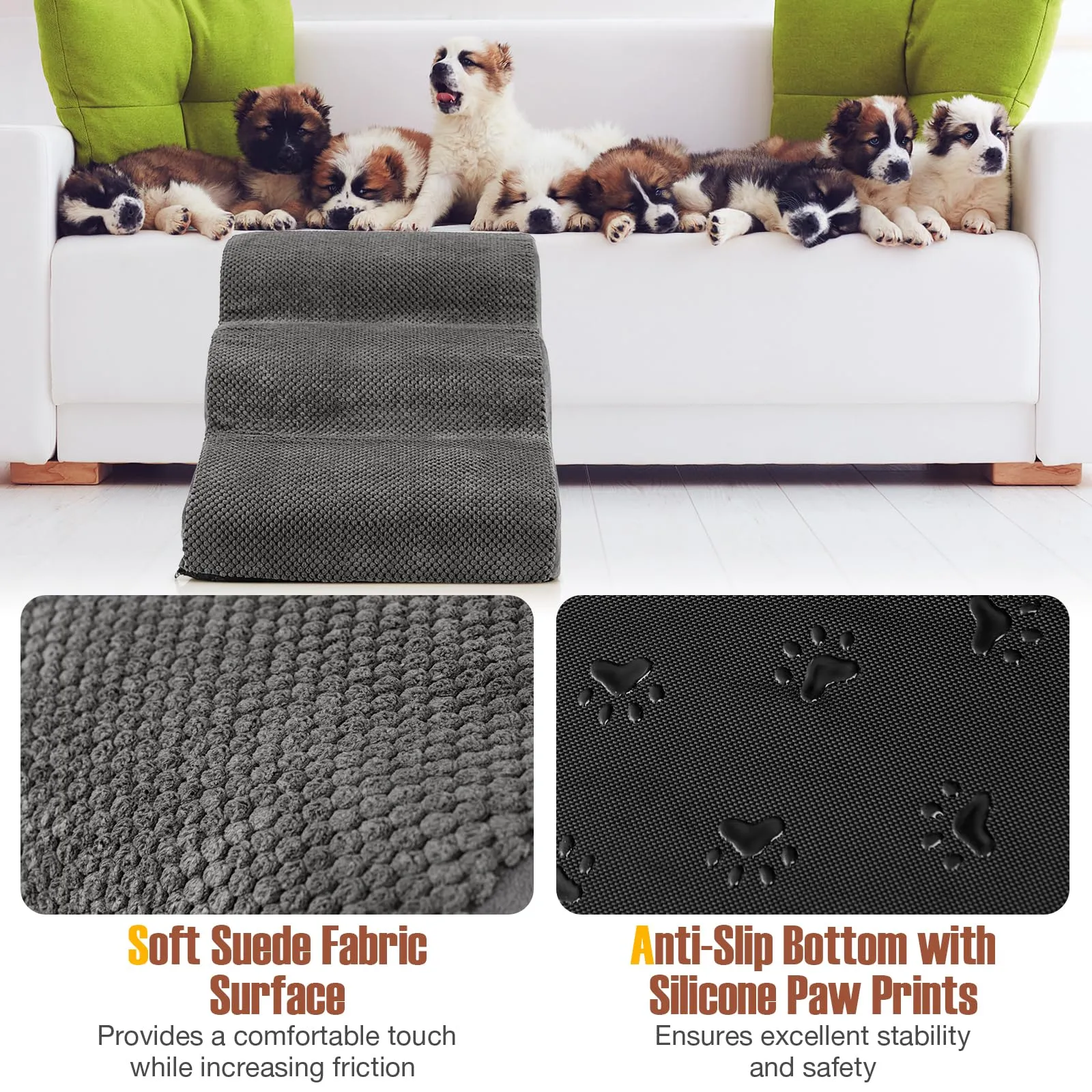 Tangkula Foam Dog Stairs for High Beds, Extra Wide & Deep Pet Ramp