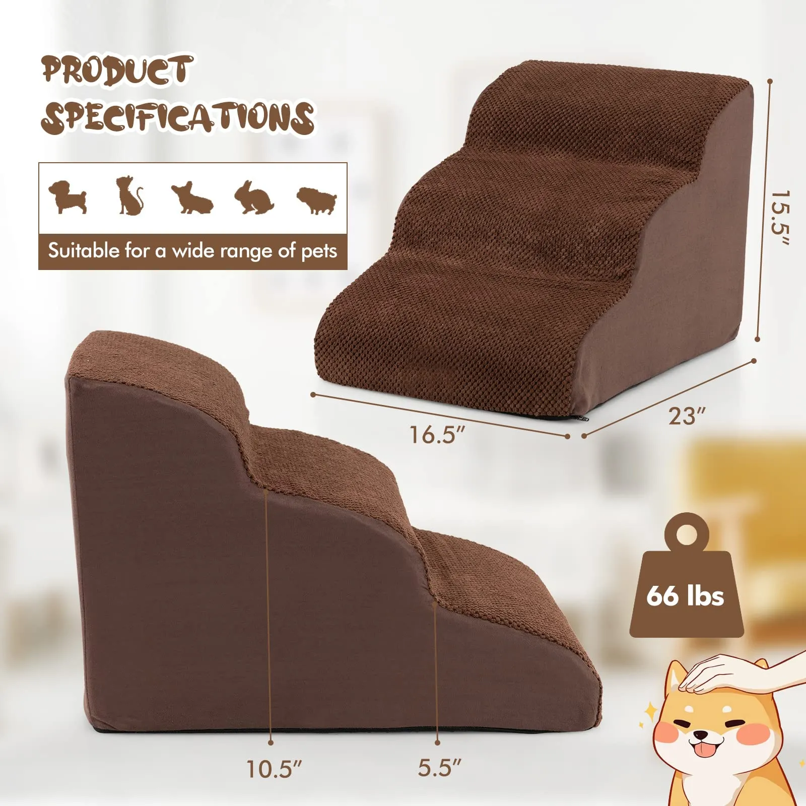 Tangkula Foam Dog Stairs for High Beds, Extra Wide & Deep Pet Ramp