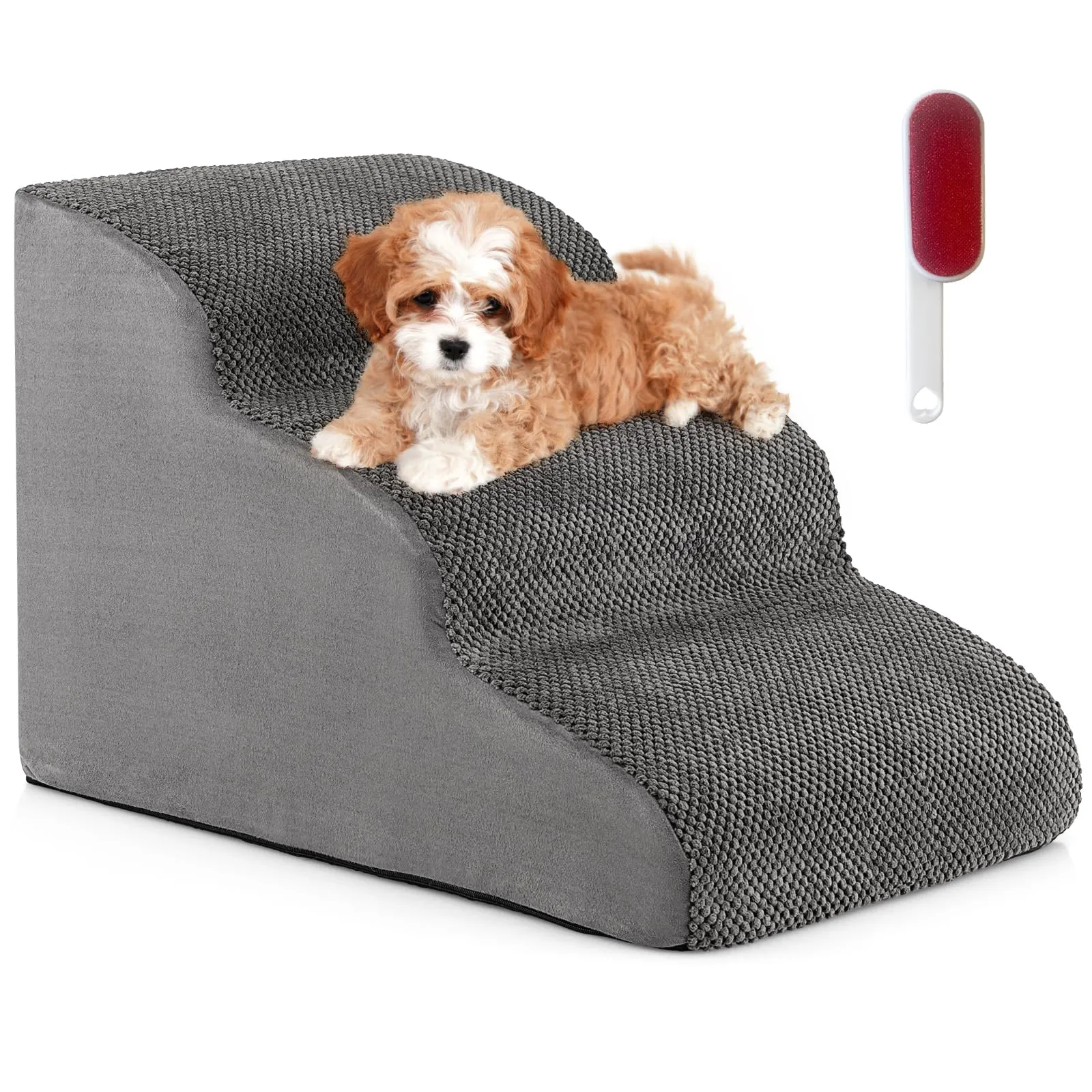 Tangkula Foam Dog Stairs for High Beds, Extra Wide & Deep Pet Ramp