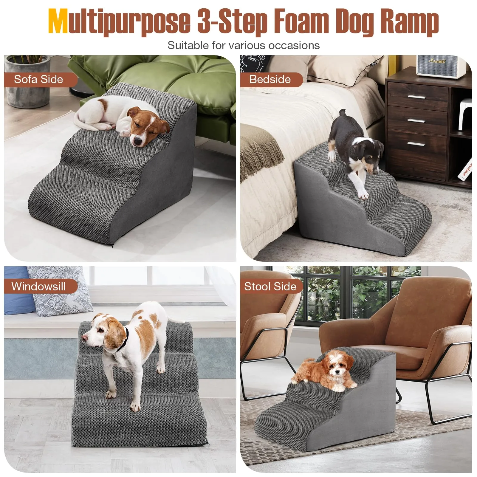 Tangkula Foam Dog Stairs for High Beds, Extra Wide & Deep Pet Ramp