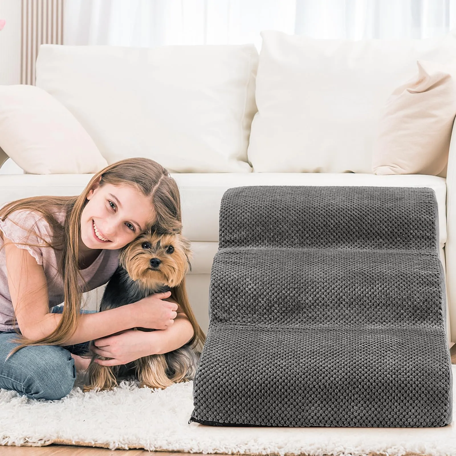 Tangkula Foam Dog Stairs for High Beds, Extra Wide & Deep Pet Ramp