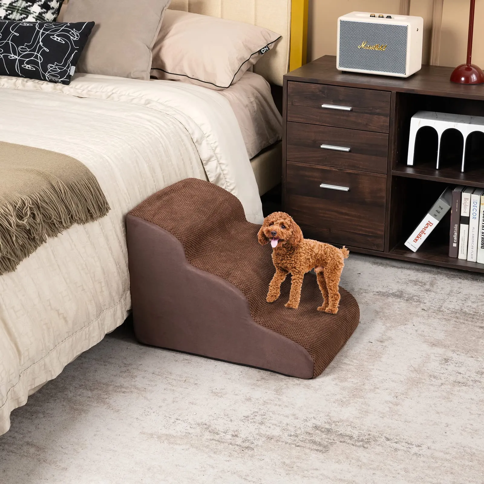 Tangkula Foam Dog Stairs for High Beds, Extra Wide & Deep Pet Ramp