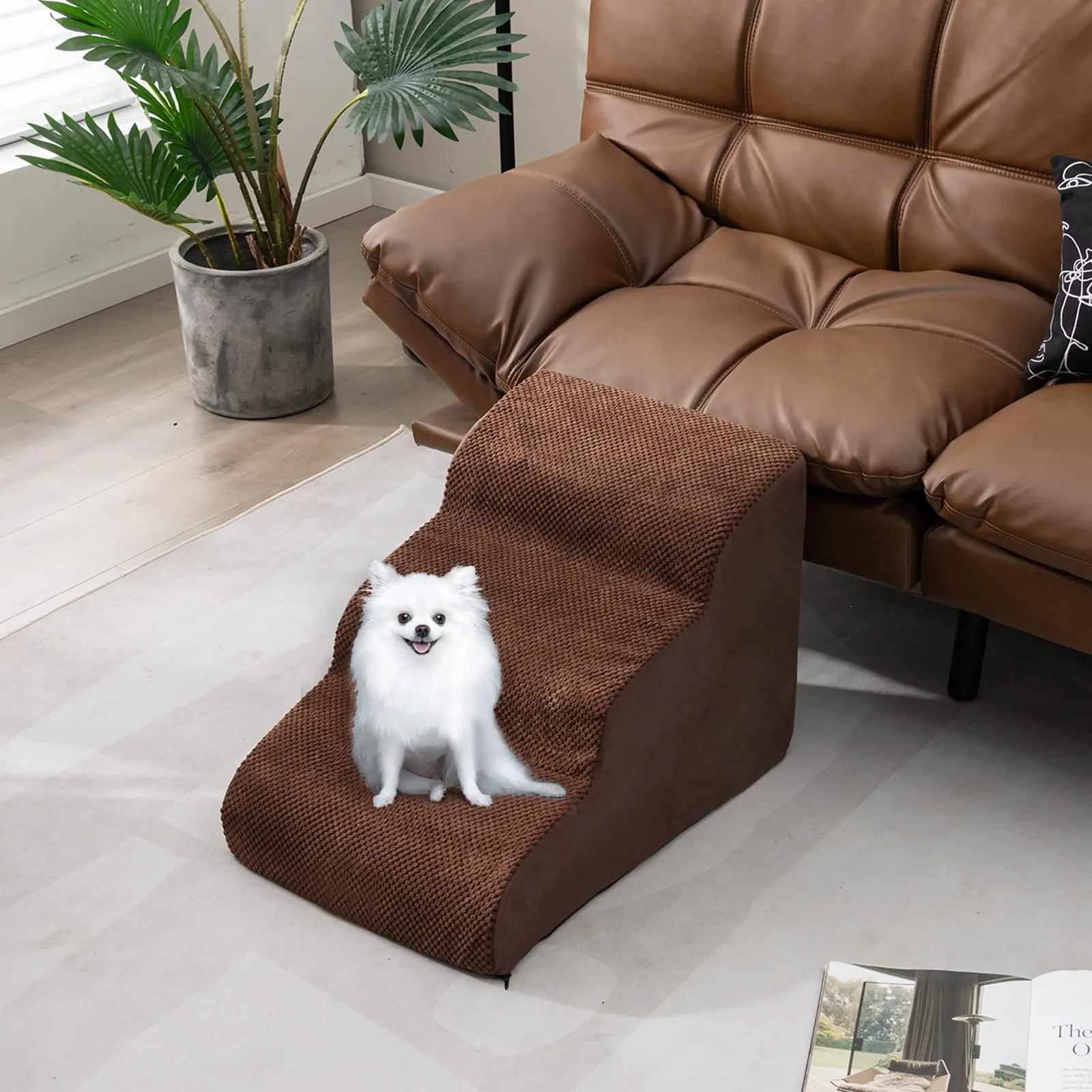 Tangkula Foam Dog Stairs for High Beds, Extra Wide & Deep Pet Ramp