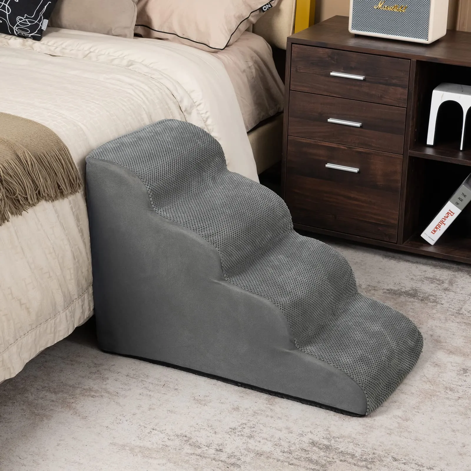 Tangkula Foam Dog Stairs for High Beds, Extra Wide & Deep Pet Ramp