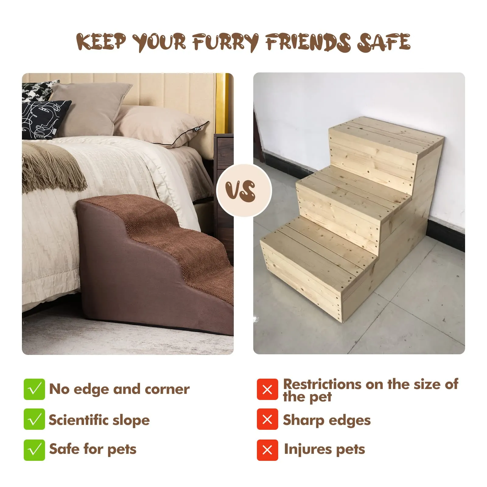 Tangkula Foam Dog Stairs for High Beds, Extra Wide & Deep Pet Ramp