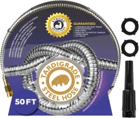 Tardigrade Metal Garden Hose 50 FT, Heavy Duty 304 Stainless Steel Water Hoses, Unmatched Durability, Flexible, No Kink & Tangle, Lightweight, Pet & Rust Proof for Outdoor Lawn Yard