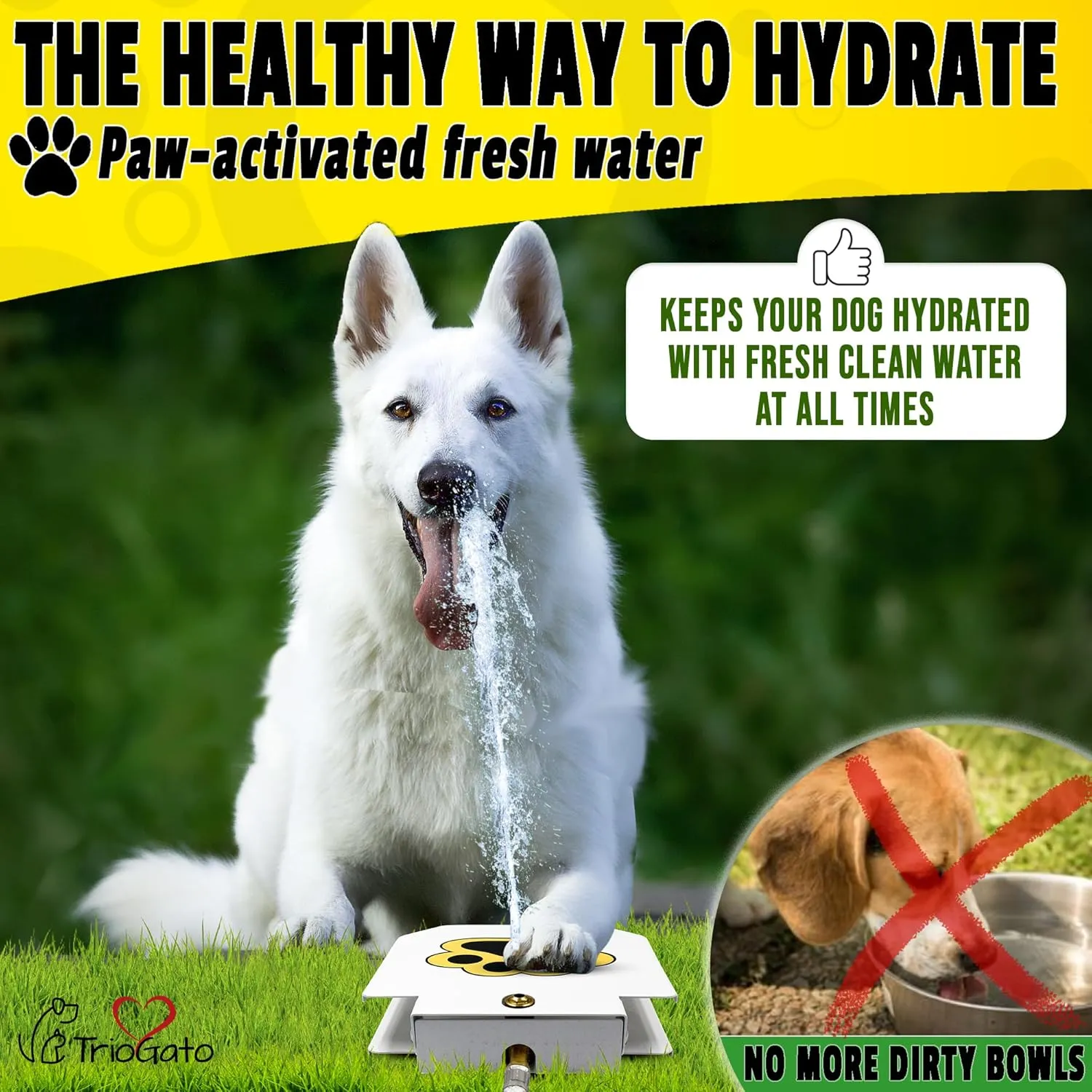 Trio Gato's Outdoor Dog Water Fountain Step On, Dog Sprinkler Paw Activated, Drinking Pet Dispenser, Provides Fresh Water, Sturdy, Easy to Use