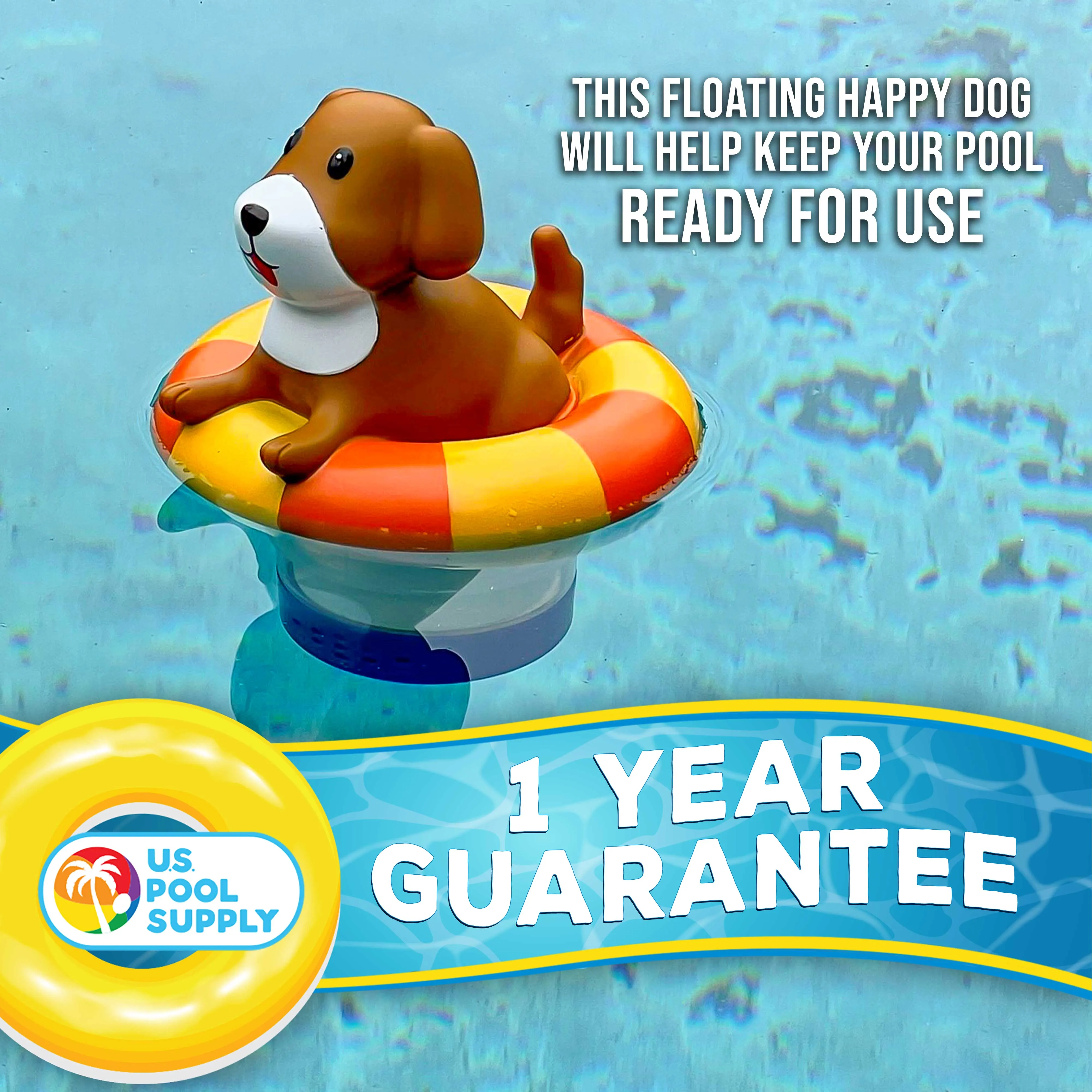 U.S. Pool Supply Puppy Dog Floating Pool Chlorine Dispenser, Collapsible Base, Holds 3" Tablets - 7" Fun Cute Pet Life Preserver Animal Float Floater