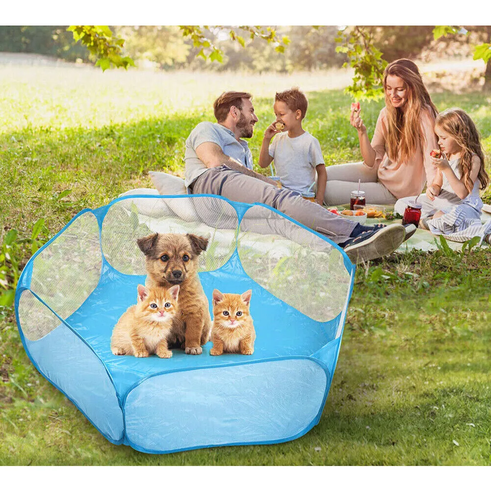 US Small Animal Cage Tent Breathable Transparent Pet Playpen Portable Yard Fence
