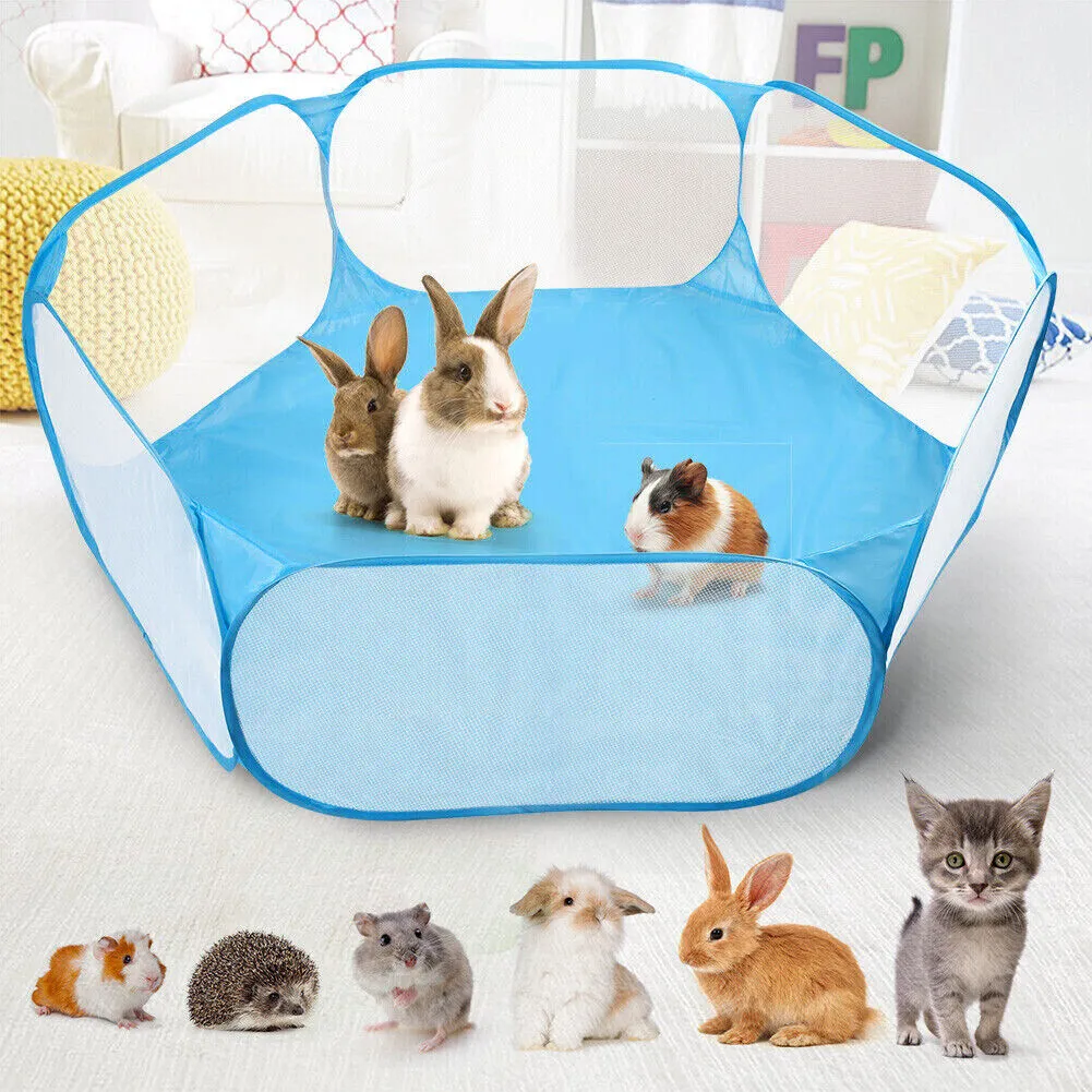 US Small Animal Cage Tent Breathable Transparent Pet Playpen Portable Yard Fence