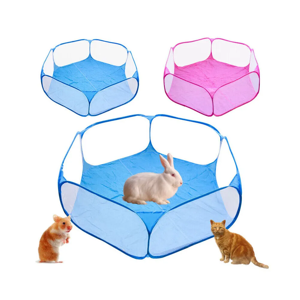 US Small Animal Cage Tent Breathable Transparent Pet Playpen Portable Yard Fence